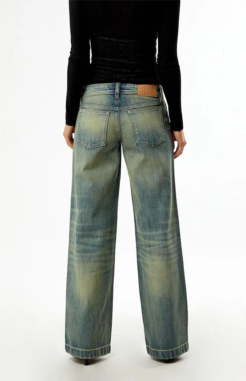 Pacsun Kaia Ultimate Low Rise Baggy Double Button Tinted Medium Blue