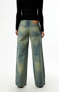 Pacsun Kaia Ultimate Low Rise Baggy Double Button Tinted Medium Blue