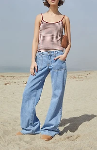 John Galt White & Burgundy Striped Skylar Tank Top