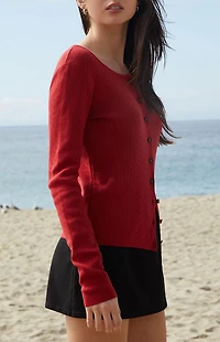 John Galt Red Athelia Pointelle Cardigan