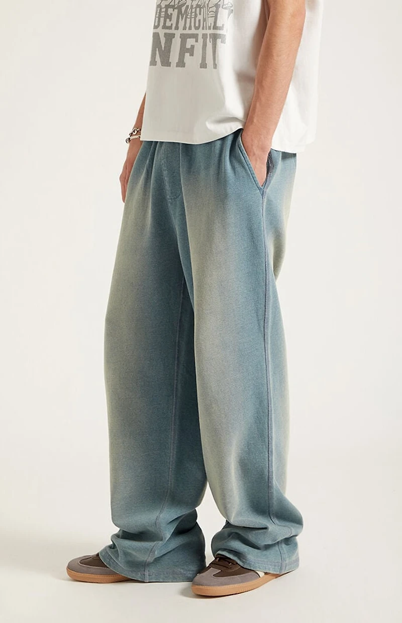 Pacsun Blue Tinted Washed Fleece Extreme Baggy Sweatpants