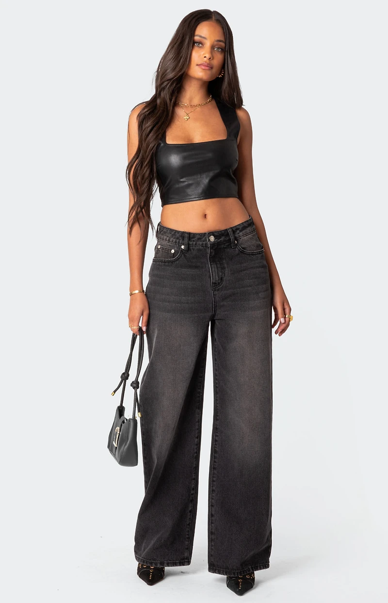 Edikted Crescent Faux Leather Crop Top