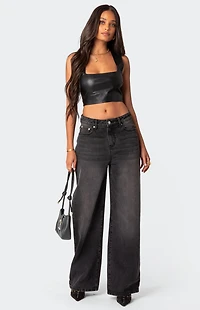 Edikted Crescent Faux Leather Crop Top