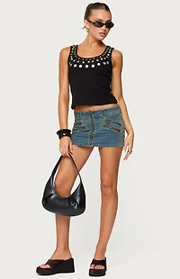 Edikted Ronan Zip Up Denim Mini Skort