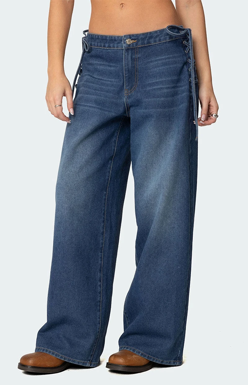 Edikted Katt Lace Up Baggy Jeans
