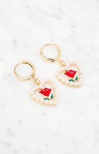 LA Hearts Pearl Heart Rose Hoop Earrings