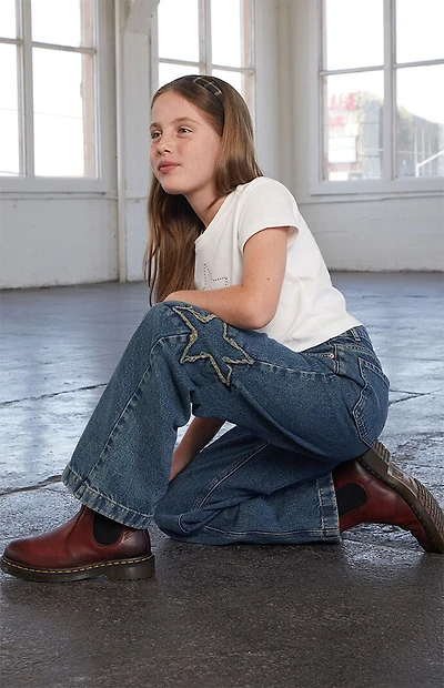 Pacsun Kids Baggy Jeans Distressed Star Patch Medium Blue