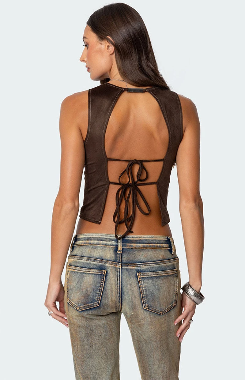 Edikted Tie Back Faux Suede Bustier Top