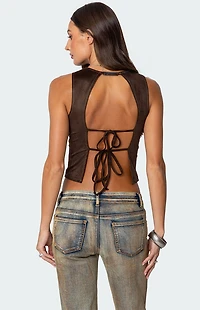 Edikted Tie Back Faux Suede Bustier Top