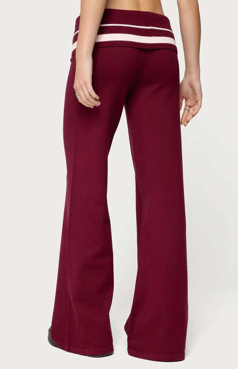 Edikted Kaliya Stripey Fold Over Knit Flared Pants