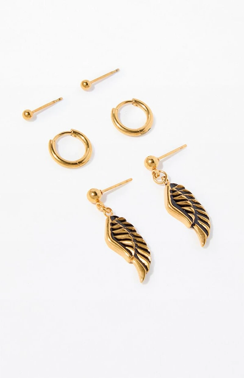 Pacsun 3 Pack Gold Angel Wing Earrings