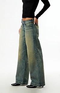 Pacsun Kaia Ultimate Low Rise Baggy Double Button Tinted Medium Blue