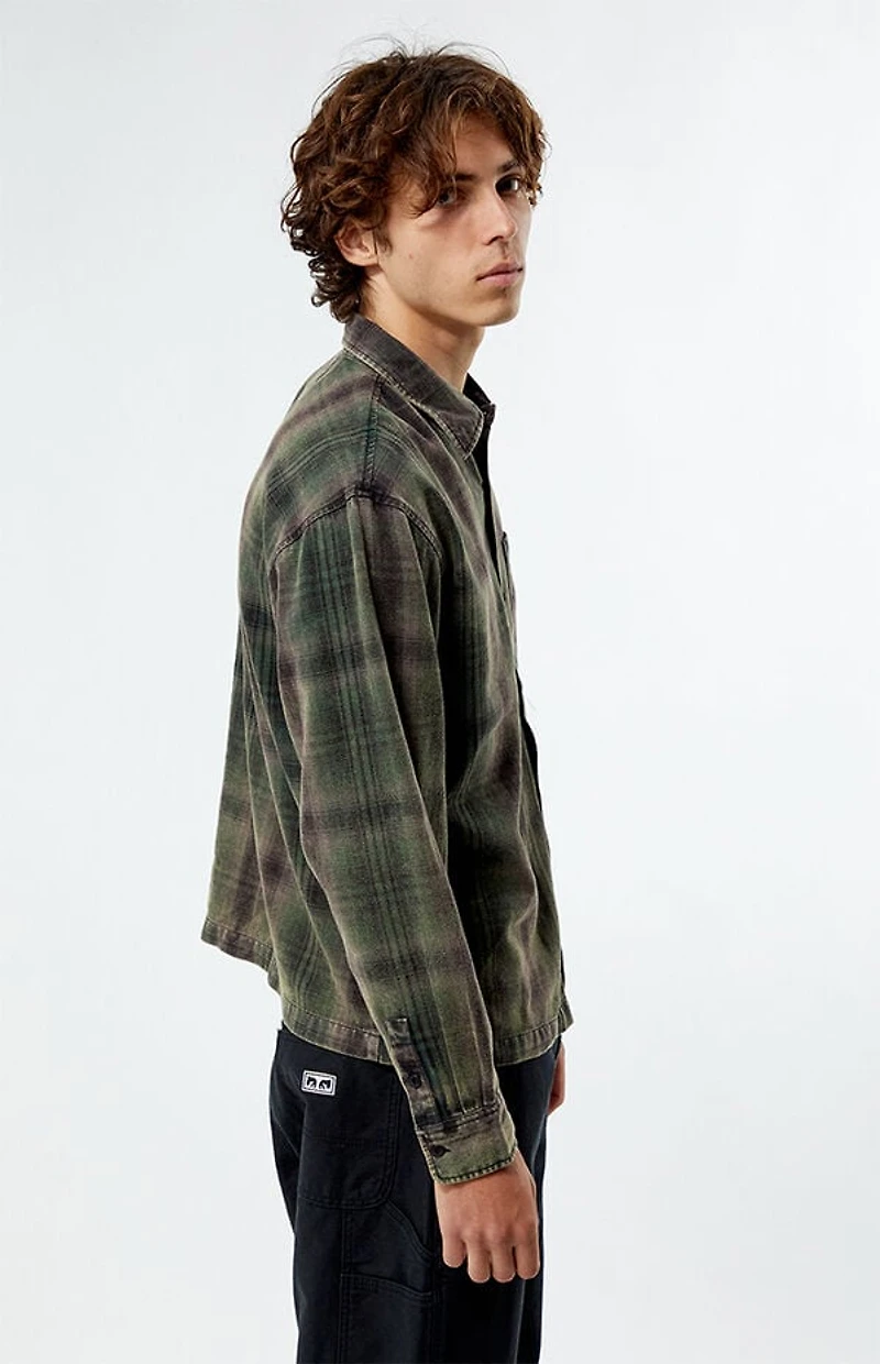 Pacsun Black & Green Washed Cropped Flannel Shirt
