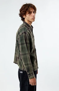 Pacsun Black & Green Washed Cropped Flannel Shirt