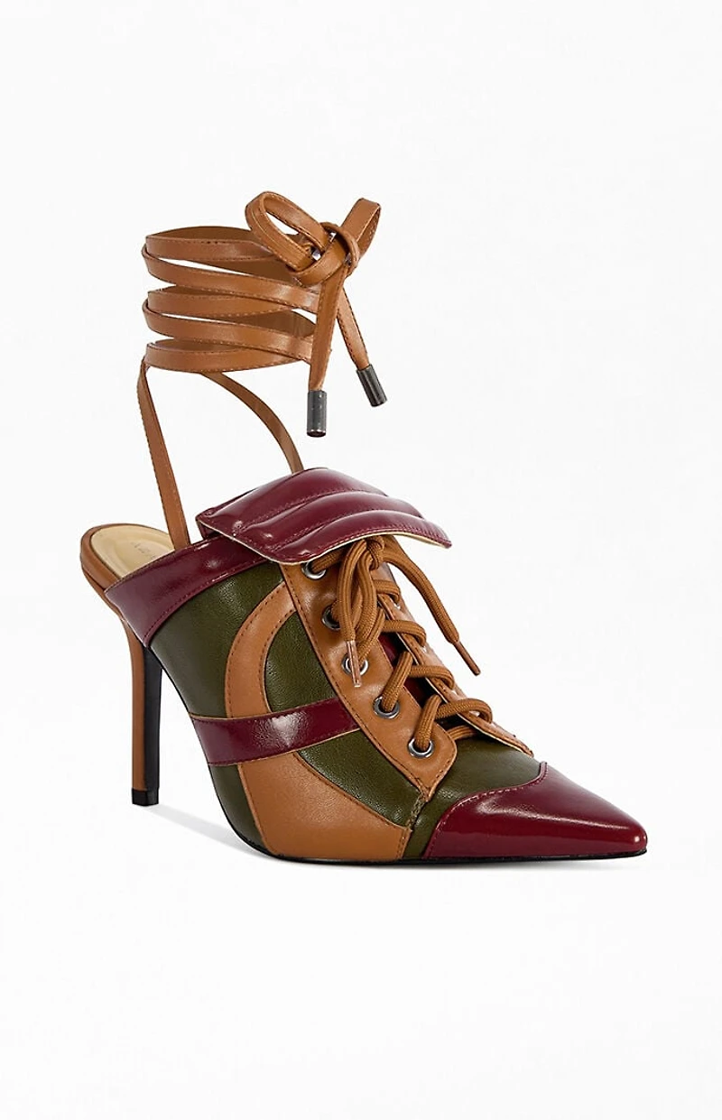 AZALEA WANG Women's Ambre Olive Point-Toe Wrap-Around Stiletto Pumps