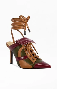 AZALEA WANG Women's Ambre Olive Point-Toe Wrap-Around Stiletto Pumps
