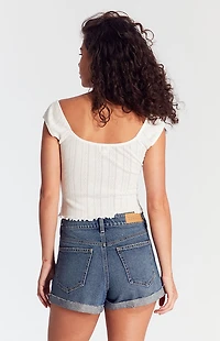 Pacsun Dark Indigo Roll Cuff Denim Mom Shorts