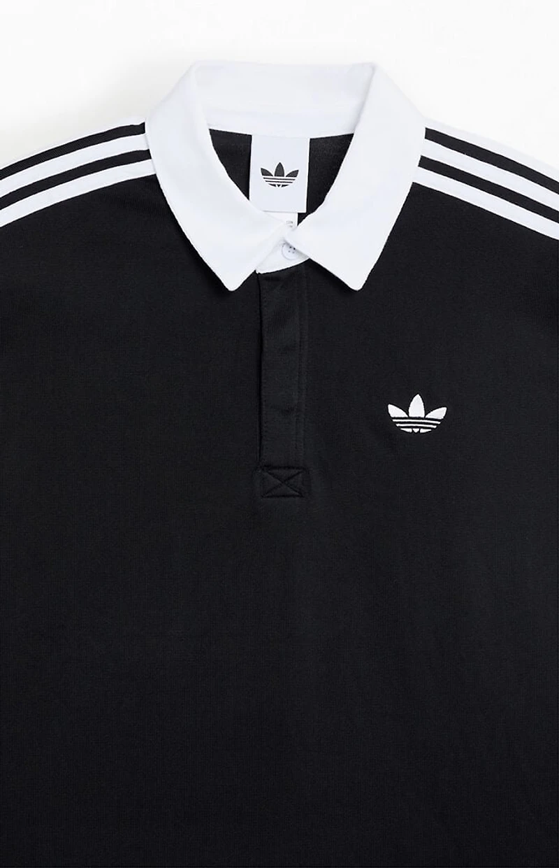 adidas Black 3-Stripes Long Sleeve Polo Rugby Shirt