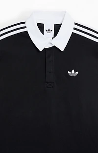 adidas Black 3-Stripes Long Sleeve Polo Rugby Shirt