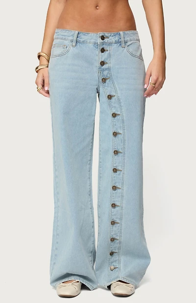 Edikted Adison Button Low Rise Baggy Jeans