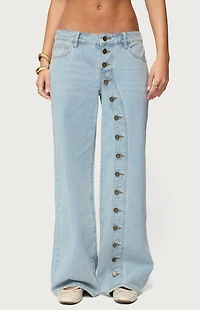 Edikted Adison Button Low Rise Baggy Jeans