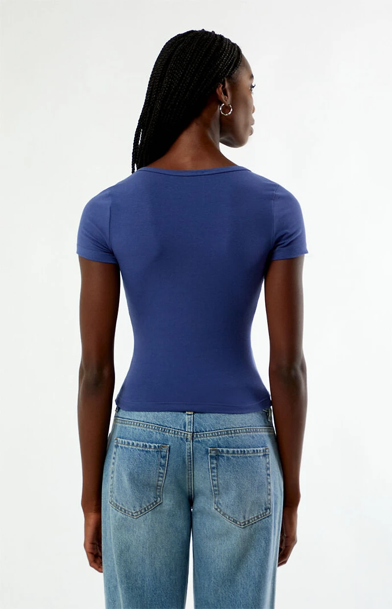 Your Favorite Varsity Print Short Sleeve Henley Top