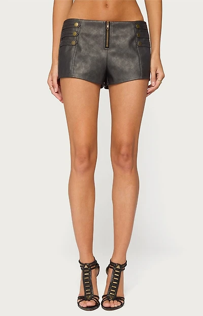 Edikted Harle Napoleon Faux Leather Micro Shorts