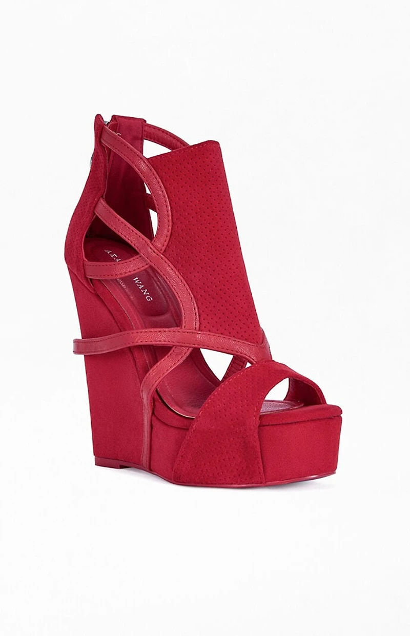 AZALEA WANG Women's Xareni Red Wedge Sandals
