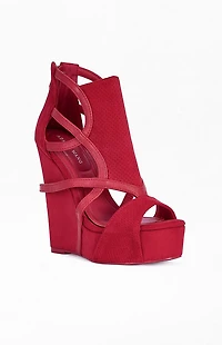 AZALEA WANG Women's Xareni Red Wedge Sandals