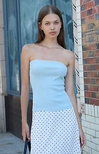 John Galt Light Blue Ribbed Tube Top
