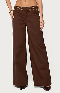 Edikted Mixed Grommet Low Rise Wide Leg Jeans