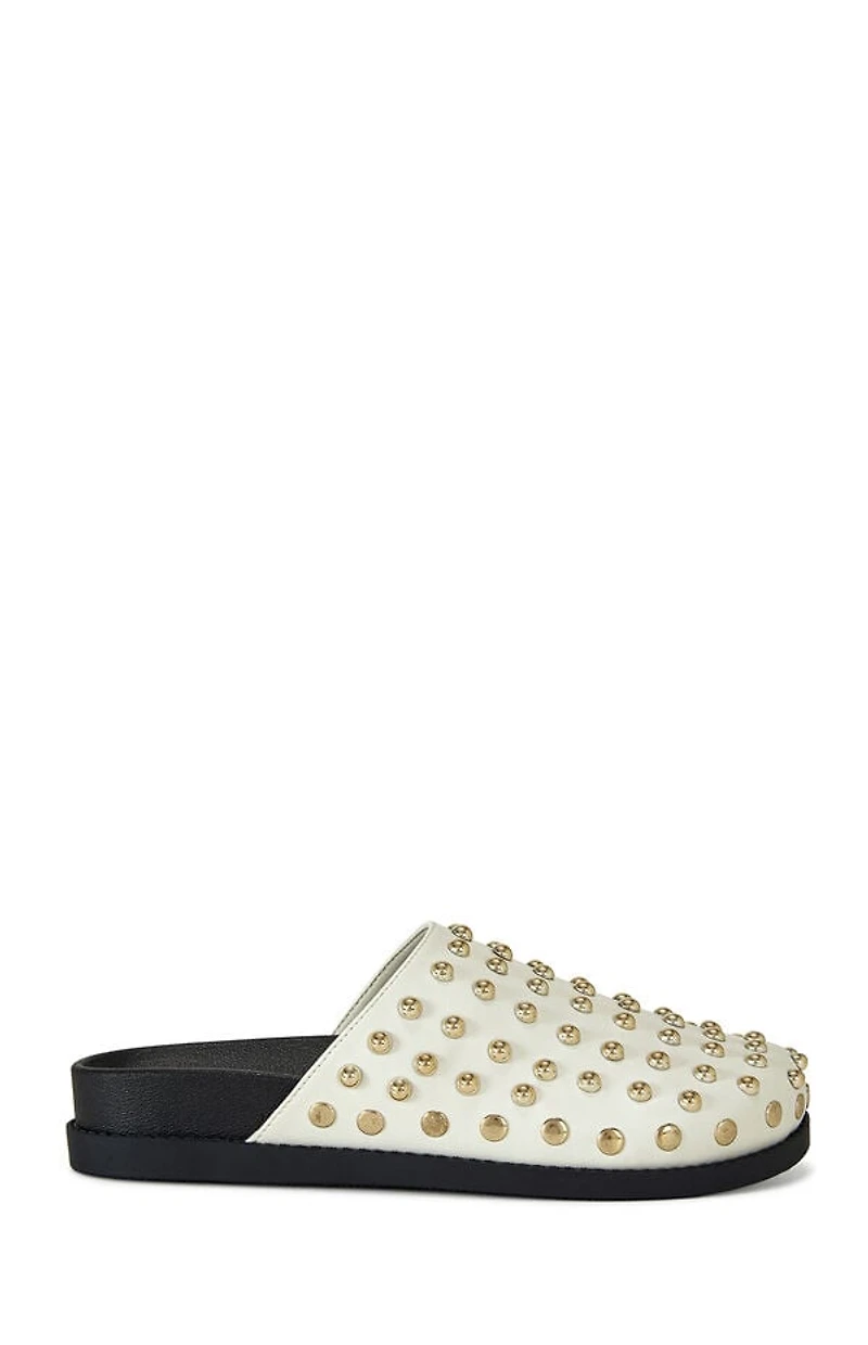 AZALEA WANG Women's Beige Faux Leather Studded Traverse Mules