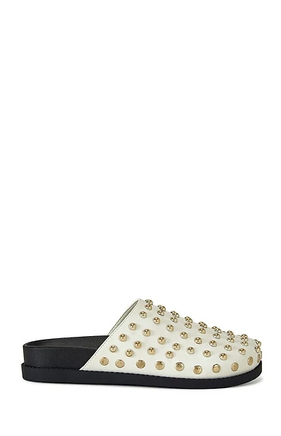 AZALEA WANG Women's Beige Faux Leather Studded Traverse Mules