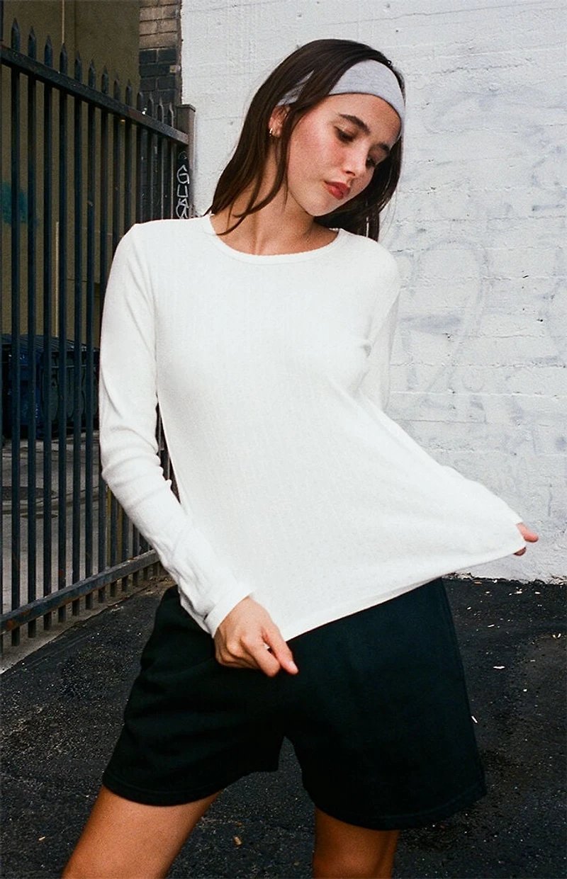 John Galt White Pointelle Long Sleeve Top