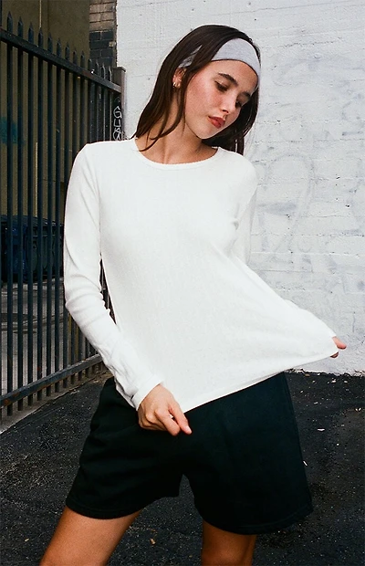 John Galt White Pointelle Long Sleeve Top