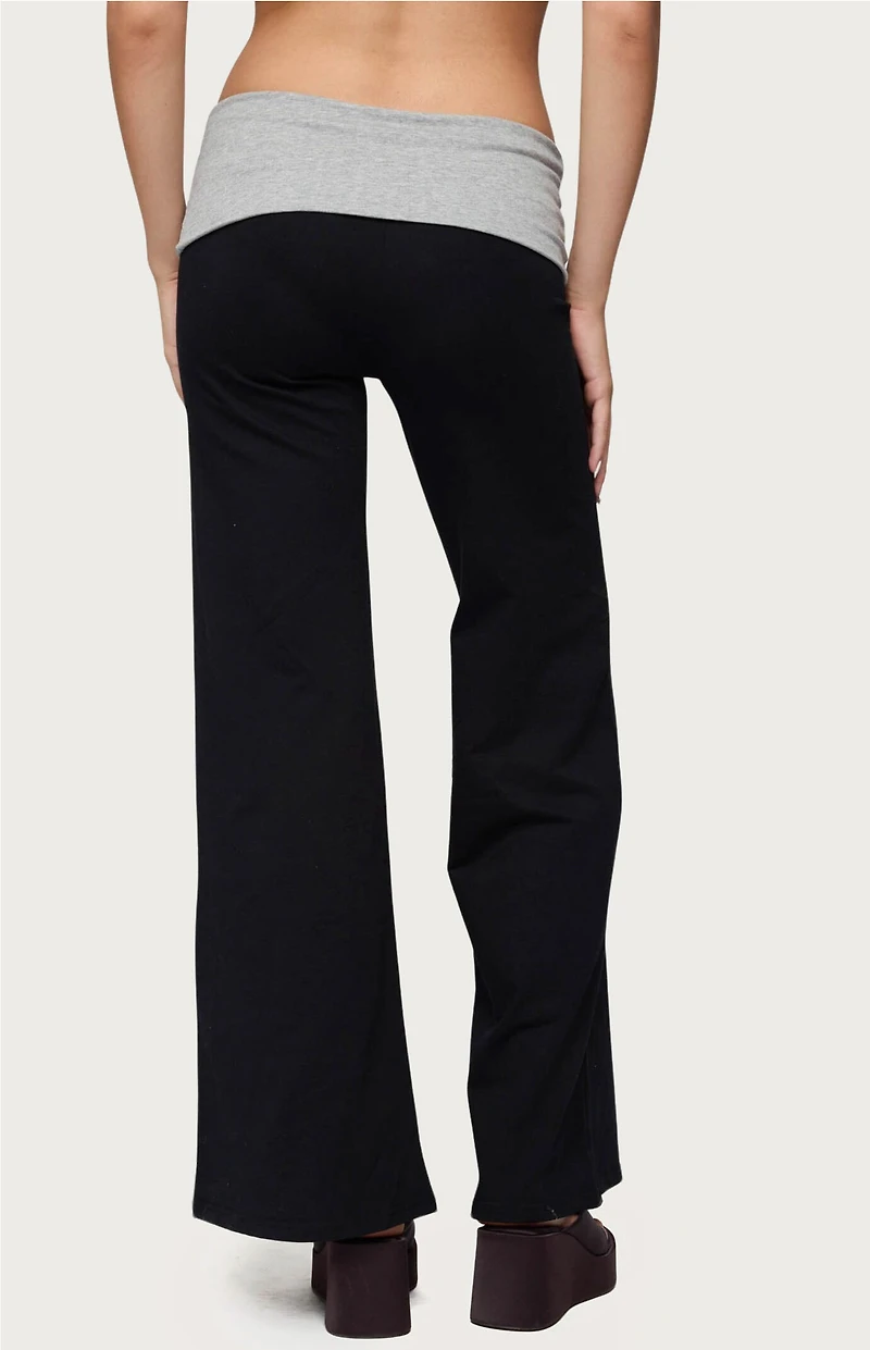 Edikted Wide Leg Contrast Fold Over Pants