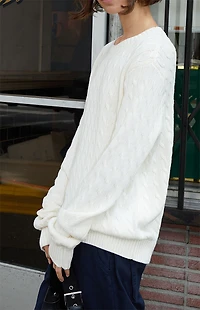 John Galt White Cable Knit Sweater