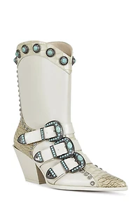 AZALEA WANG Women's Beige Balmoral Turquoise Booties
