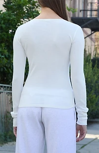 John Galt White Long Sleeve Henley Top