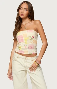 Edikted Cicilla Vintage Mixed Print Tube Top