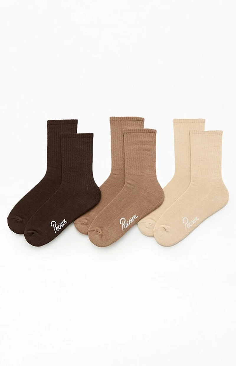 Pacsun 3 Pack Neutral Brown Crew Socks