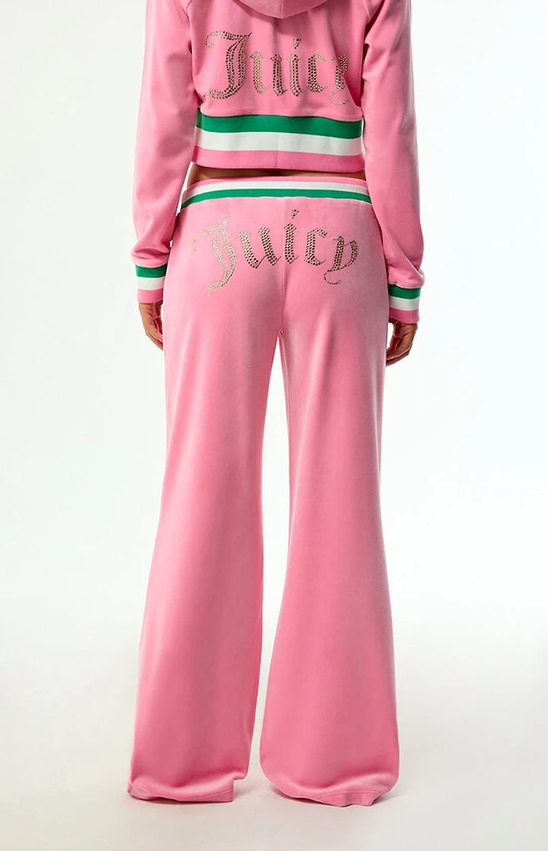 Juicy Couture Pink Velour Contrast Waist Baggy Track Pants