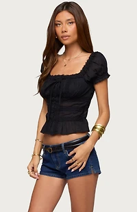 Edikted Laurena Lacey Ruched Top
