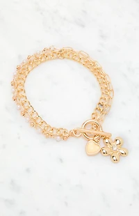 LA Hearts Flower Charm Chain Bracelet