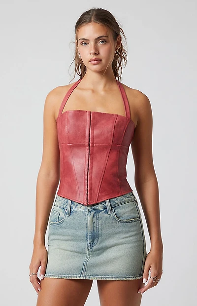 Third Charm Faux Leather Halter Corset
