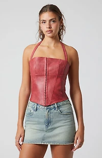 Third Charm Faux Leather Halter Corset