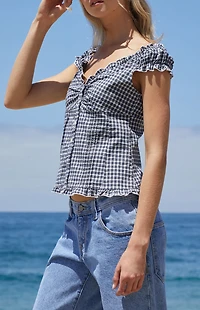 John Galt White & Blue Plaid Elena Top