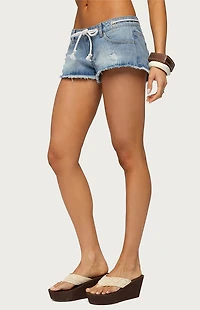 Edikted Robe Tie Denim Micro Shorts