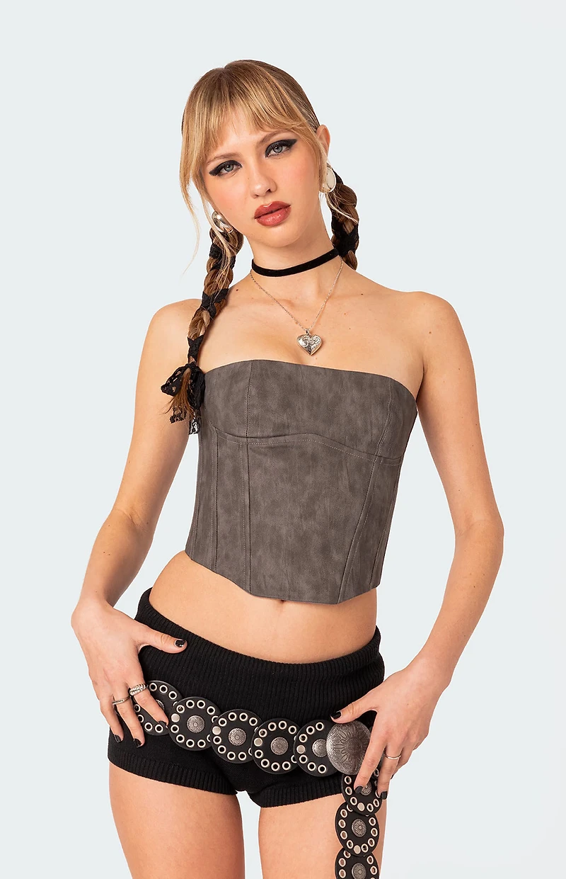 Edikted Christa Washed Faux Leather Corset