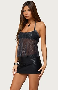 Edikted Tiger Printed Mesh Babydoll Top